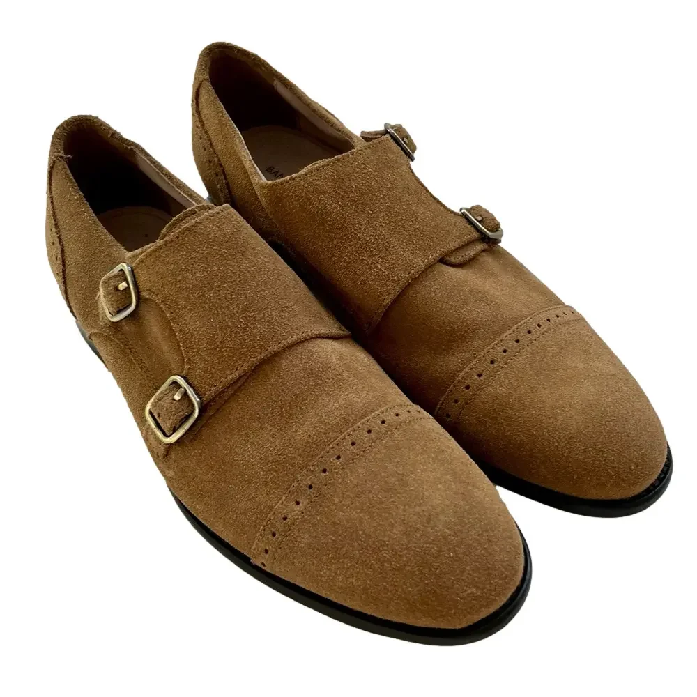 Banana Republic Double Monk Strap Tan Mens Size 8 Shoes Suede Oxfords Flats EUC